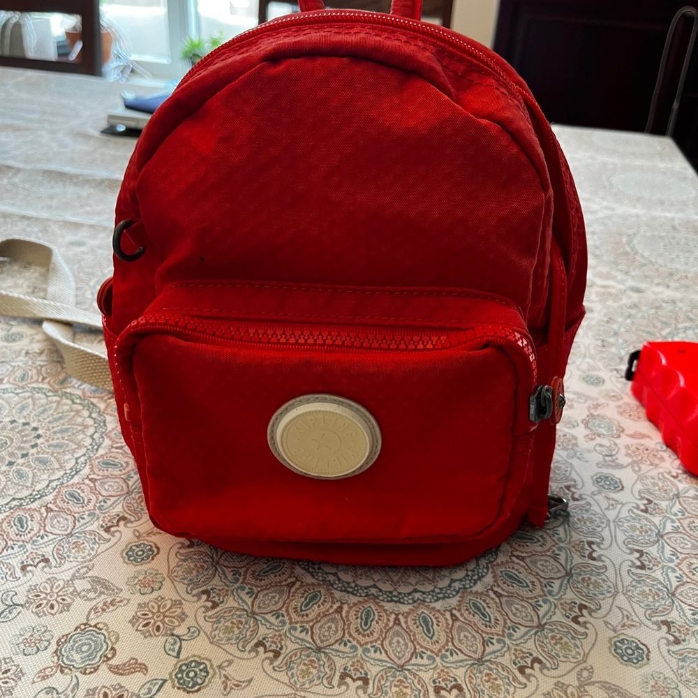 Kipling Mini Red Backpack with Checkered Interior